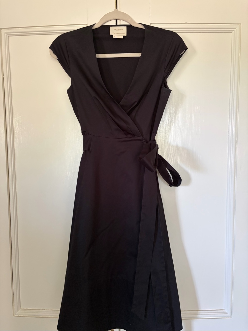 kate spade Black Cap-Sleeve Wrap Midi Dress